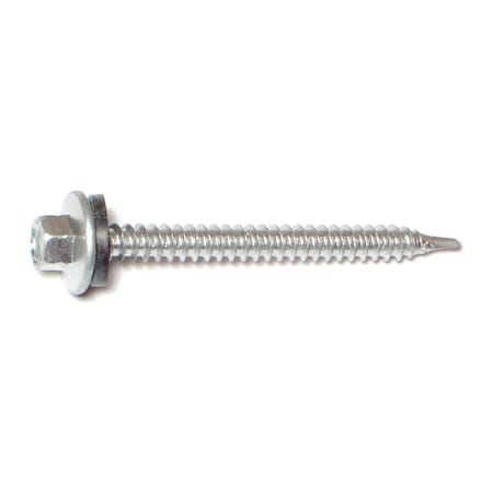 Self-Drilling Screw, #10 X 2 In, Silver Ruspert Steel Hex Head Hex Drive, 20 PK